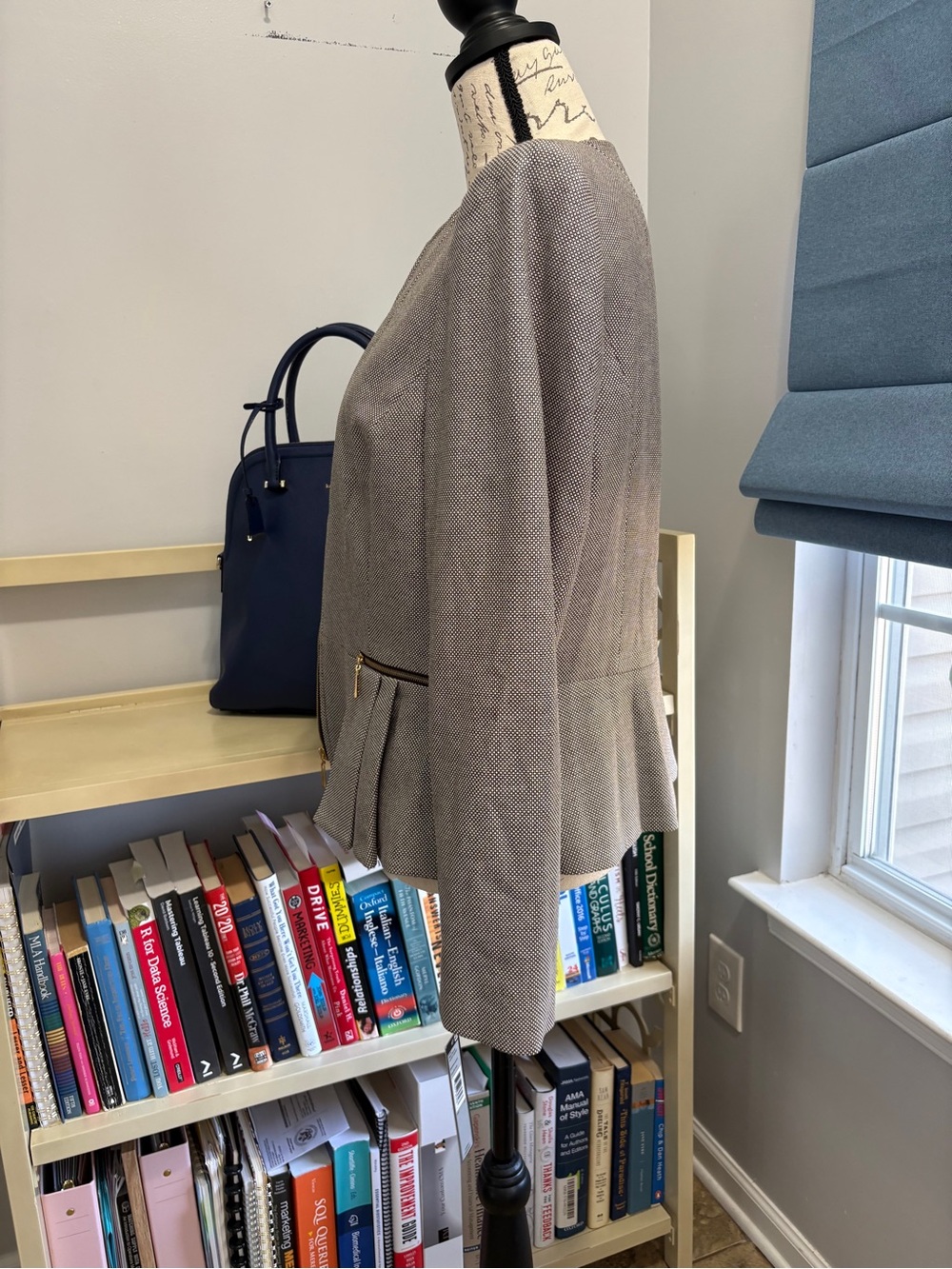 Tahari Taupe Zip-Front Collarless Blazer - Picture 7 of 8